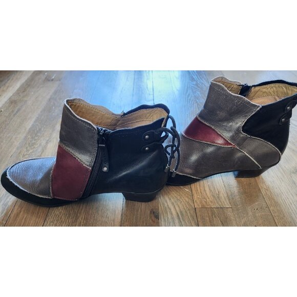 Women's Aetrex Sz 9M Leather Ankle Boots Gray Black Booties EE907W Patchwork - Picture 5 of 16